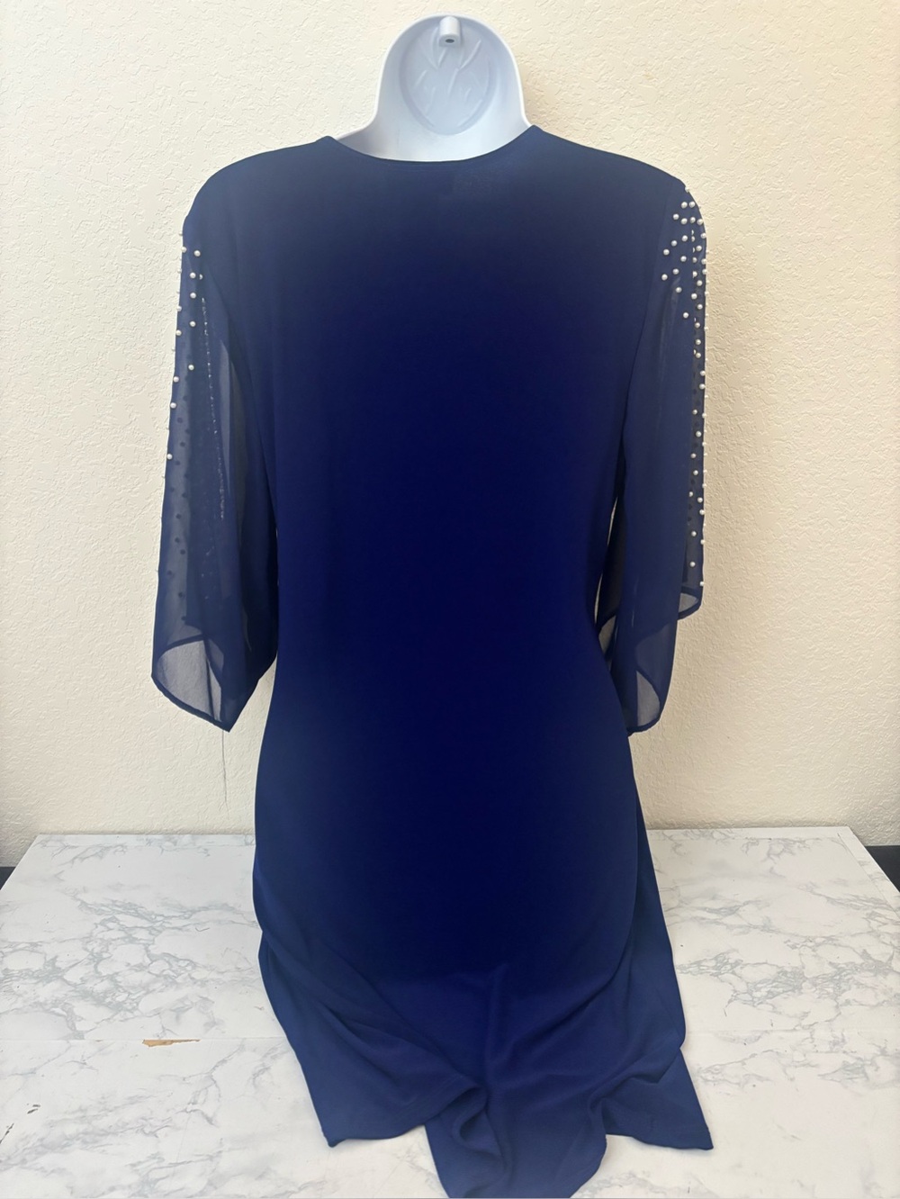 Msk Women's Blue Midi Dress Sz M Faux Wrap Pullover Beaded 3/4 Sleeve NWT - Picture 5 of 7
